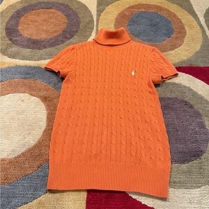 Ralph Lauren Sport Cable Knit Turtleneck Short Sleeve Sweater Orange Size Large